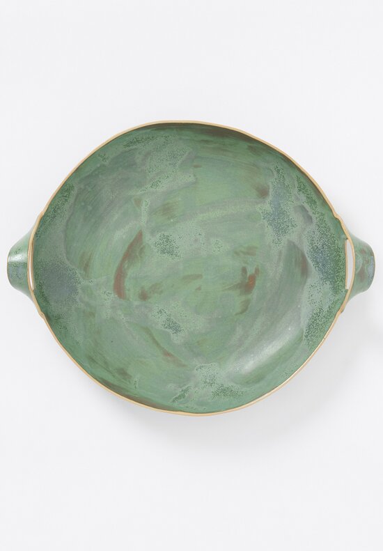 Laurie Goldstein Large Ceramic Bowl with Handles in Green	