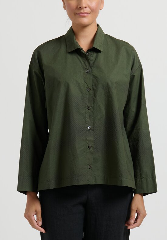 Oska Cotton Bluse Herone Shirt in Forest Green	