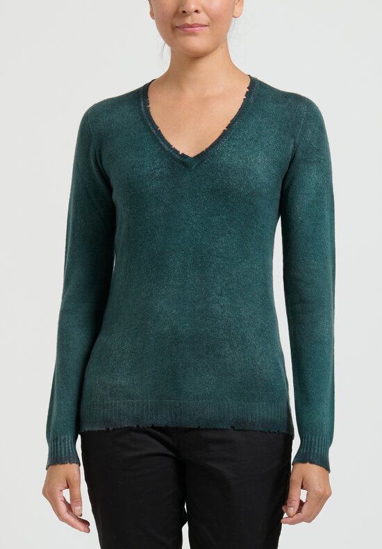 Avant Toi Cashmere Knitted Sweater with Destroyed Edges in N Forest Green