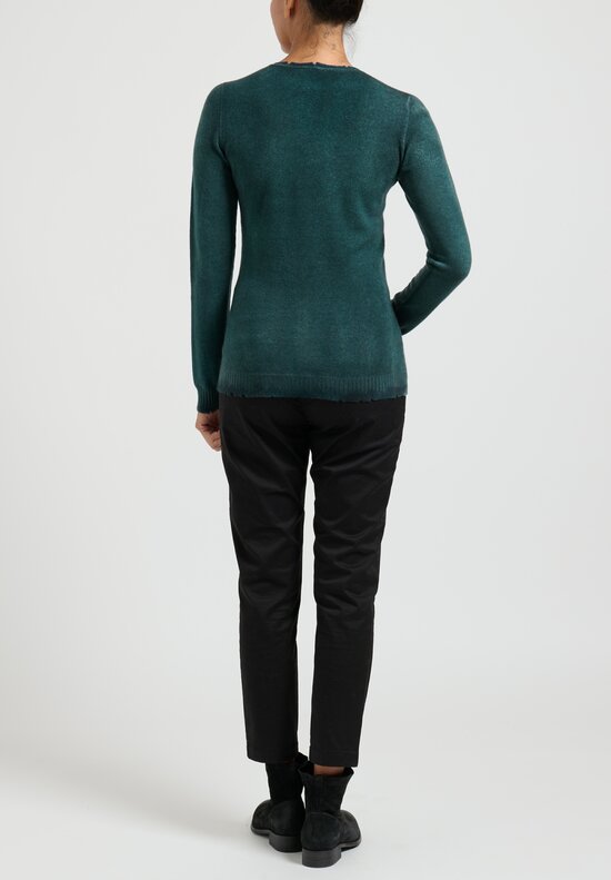 Avant Toi Cashmere Knitted Sweater with Destroyed Edges in N Forest Green