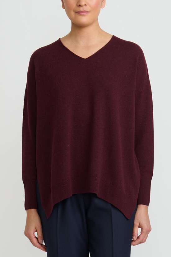 Antonelli Wool Cashmere V Neck Sweater in Red Garnet	