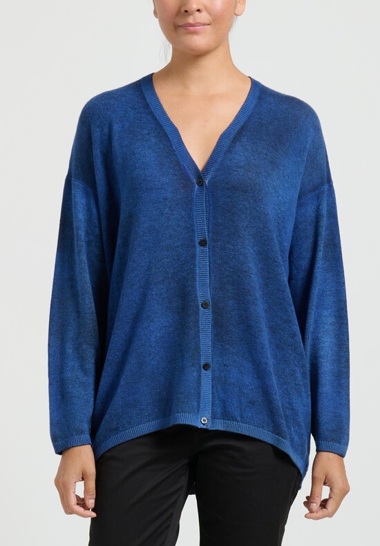 Avant Toi Hand-Painted Cashmere Cardigan in Blue