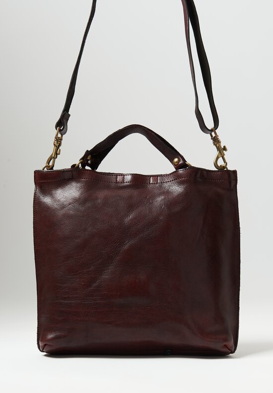 Campomaggi Leather Shopping Bag with Removable Shoulder Strap in Dark Wine Red	