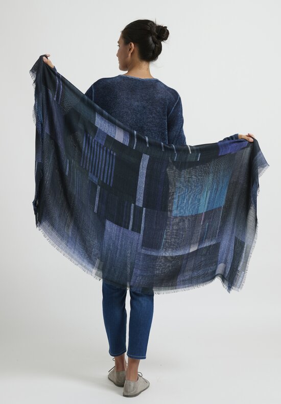Alonpi Cashmere Silk Print Scarf in Navy Blue	