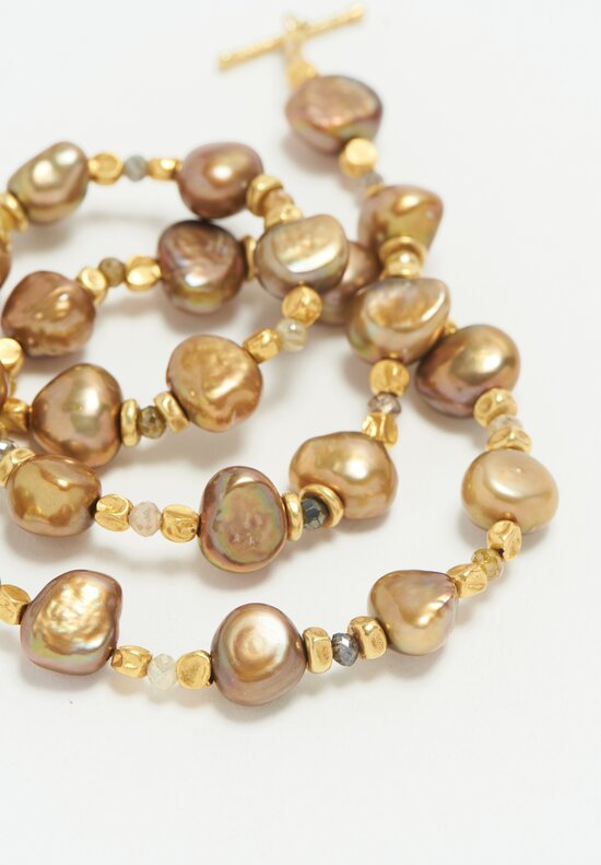 Karen Melfi 18k, Grey Pearl, Diamond & Gold Bead Necklace	