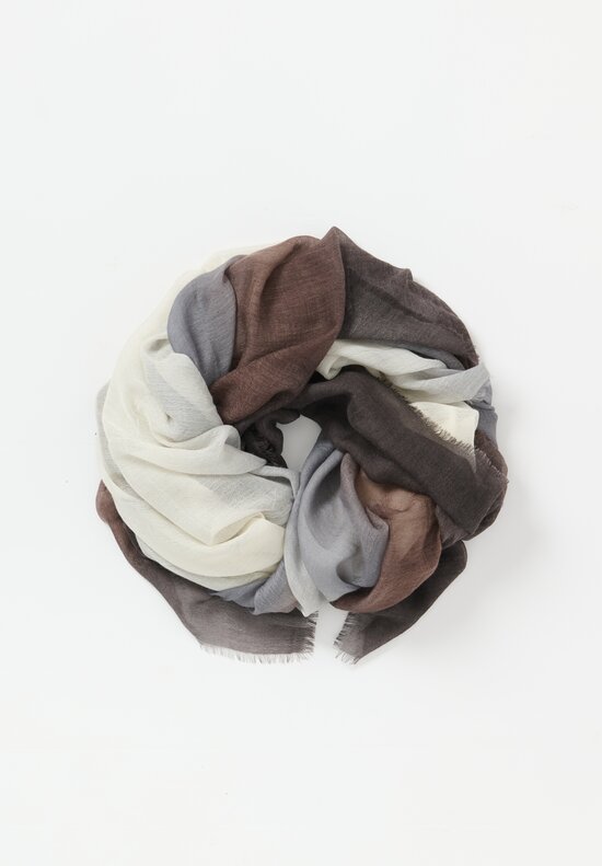 Alonpi Hand Painted Cashmere ''Nives'' Scarf in Brown Ombre	