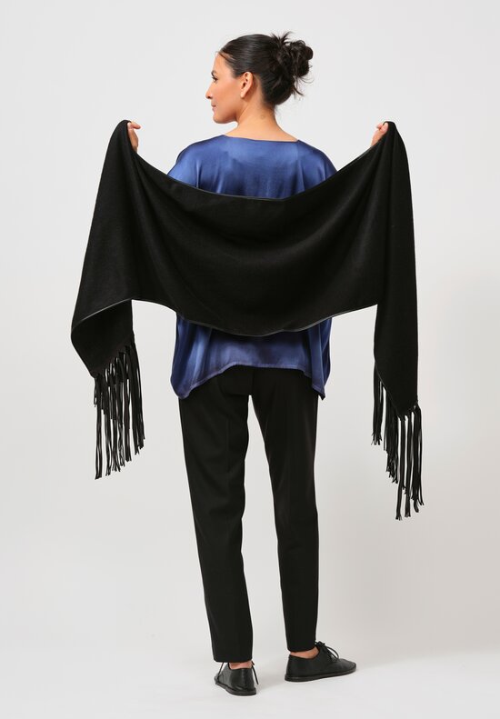 Alonpi Eric Cashmere Scarf with Long Leather Fringe in Black	