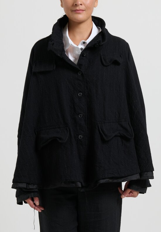 Rundholz Pinstripe A-Line Wool Jacket in Black	