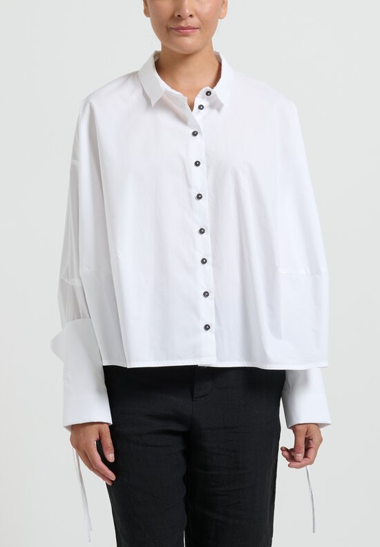 Rundholz Oversized Shirt With Laced Sleeves in White	