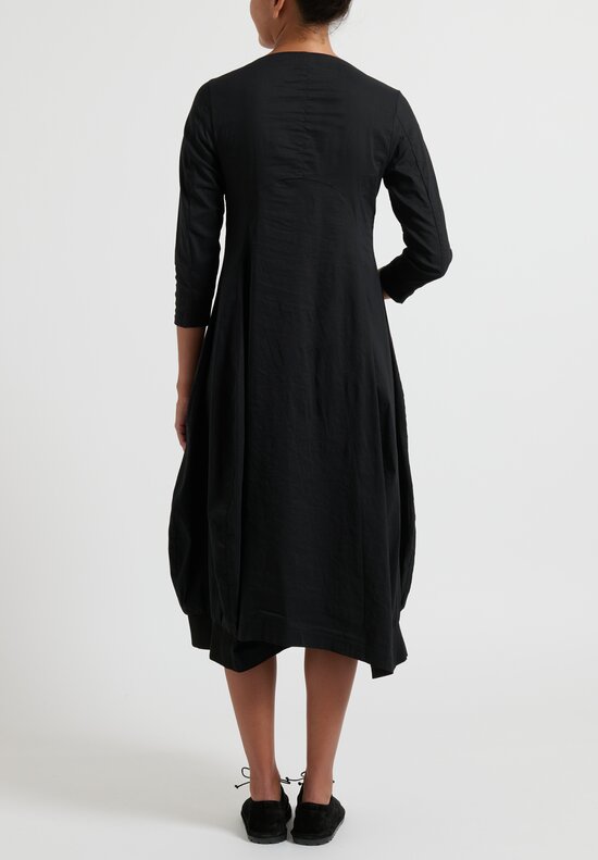 Rundholz Black Label Cotton Linen Tulip Dress in Black	