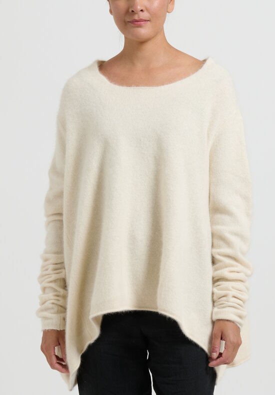 Rundholz Raccoon Hair Long Crewneck Sweater in Ivory White	