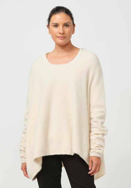 Rundholz Raccoon Hair Long Crewneck Sweater in Ivory White	