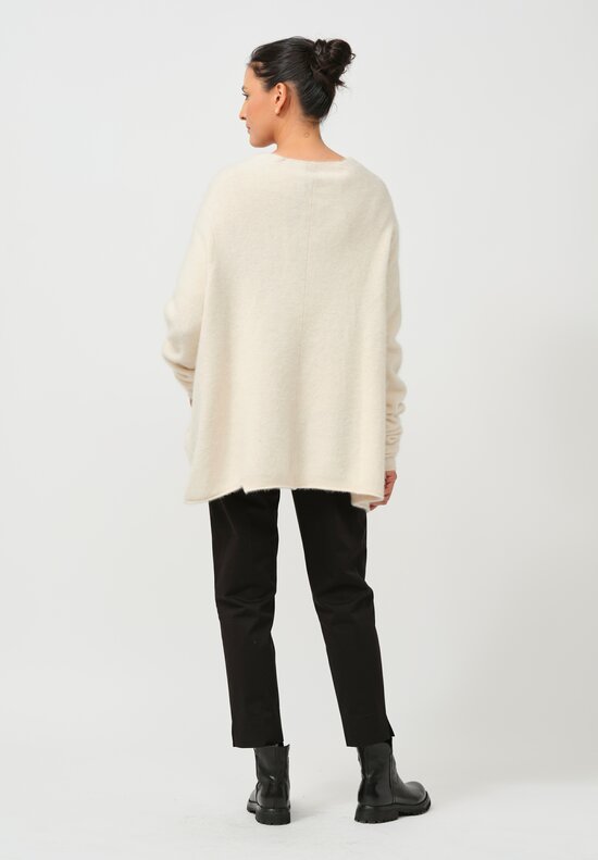 Rundholz Raccoon Hair Long Crewneck Sweater in Ivory White	