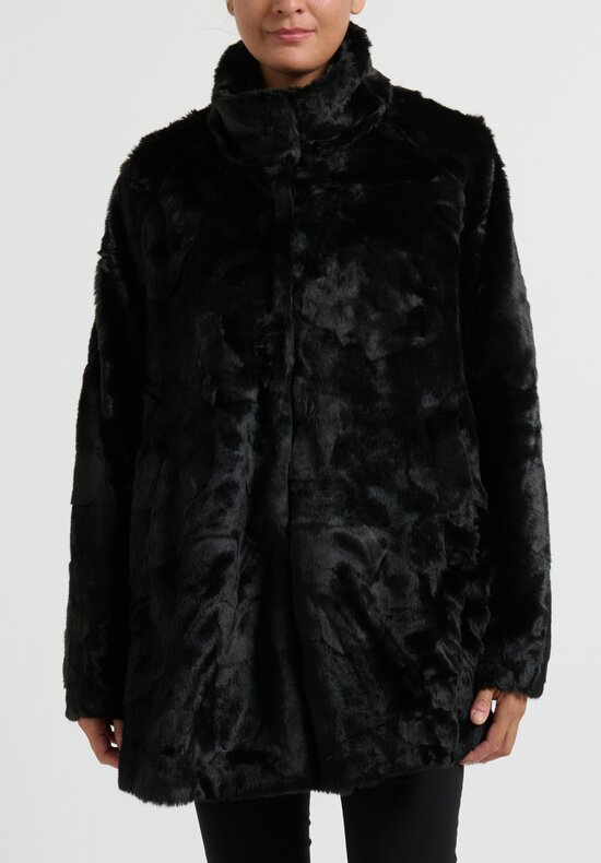 Rundholz Black Label Faux Fur A-Line Jacket in Black	