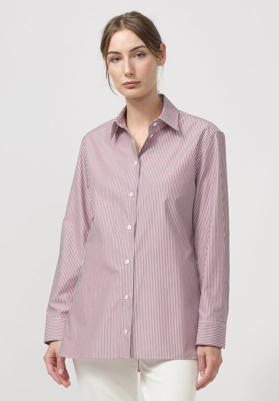 The Row Cotton Button Up Sisilia Shirt in Burgundy Red & White Stripe	