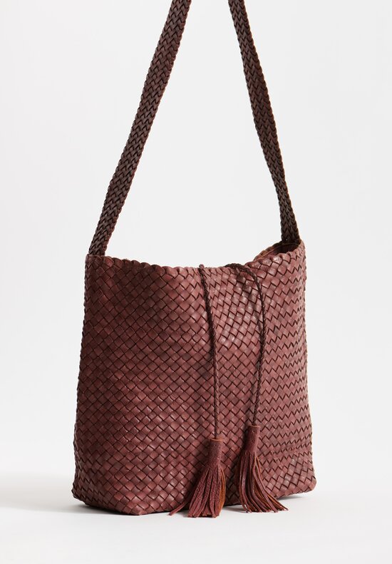 Massimo Palomba Woven Leather ''Victoria Wood'' Shoulder Bag in Chestnut Brown	