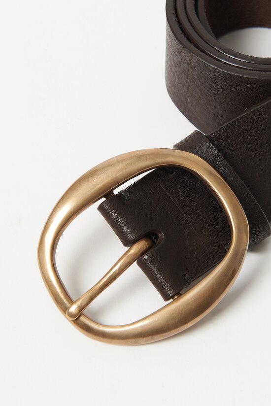 Massimo Palomba Wide Leather Selleria Belt with Bronze Buckle	