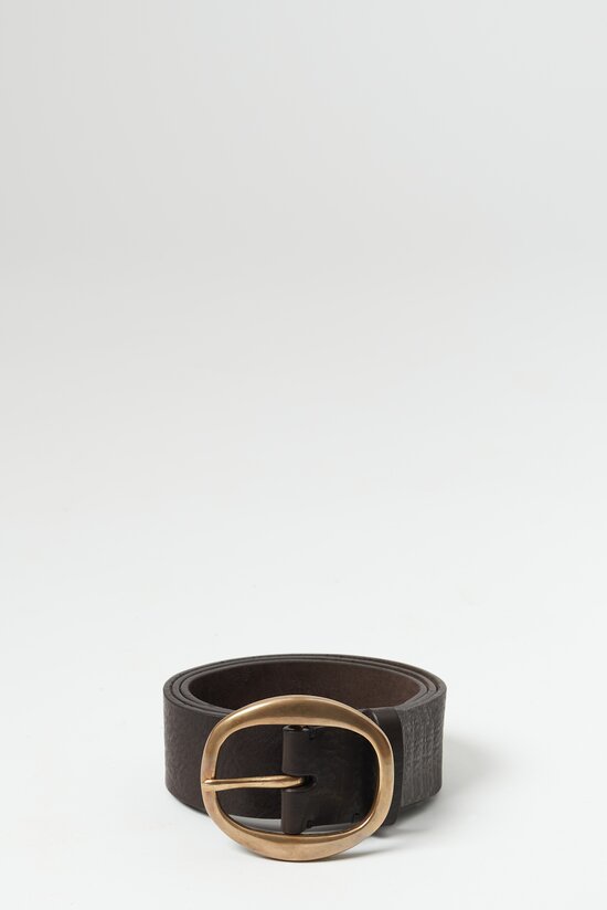 Massimo Palomba Wide Leather Selleria Belt with Bronze Buckle	