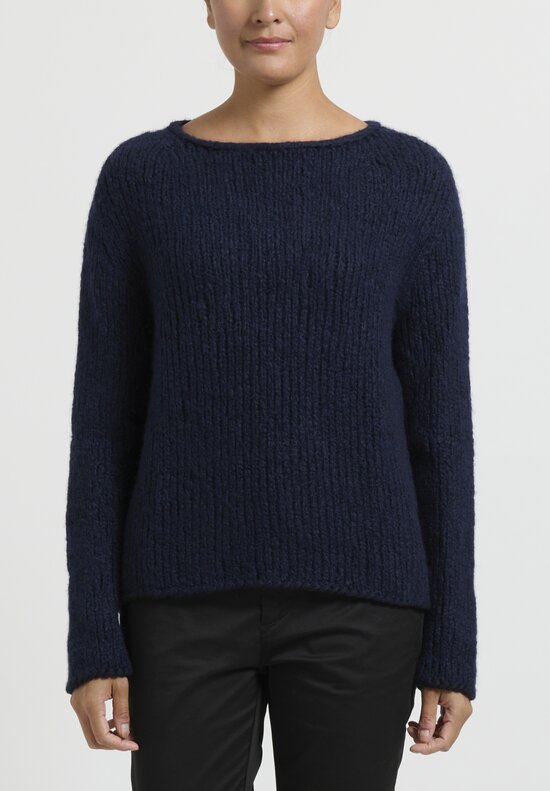 Wommelsdorff Hand Knit Grace Sweater in Midnight Navy Blue	
