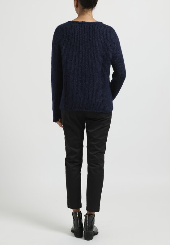 Wommelsdorff Hand Knit Grace Sweater in Midnight Navy Blue	