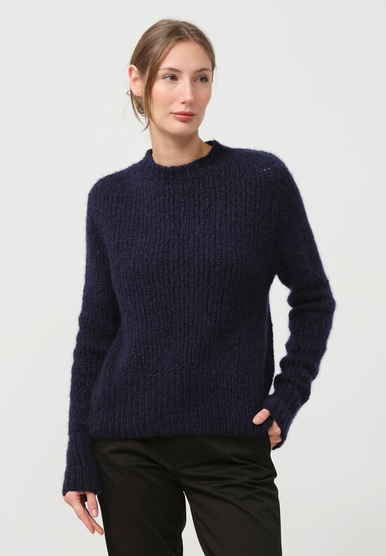 Wommelsdorff Hand Knit Cashmere High Neck Willow Sweater in Midnight Blue	