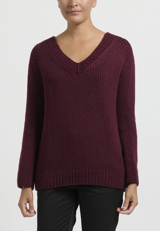 Wommelsdorff Hand Knit Alva Cashmere Sweater in Bordeaux Red	