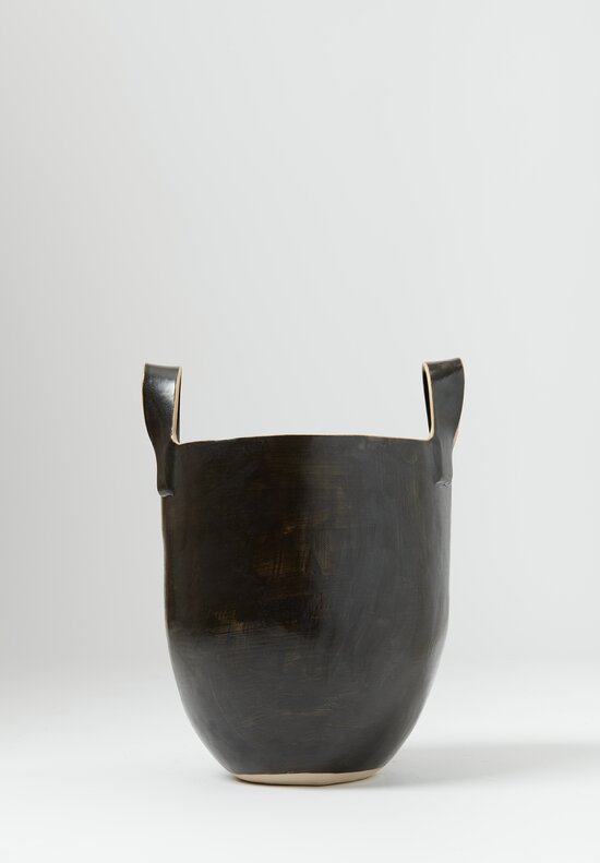 Laurie Goldstein Ceramic Tall Basket Bowl Black	