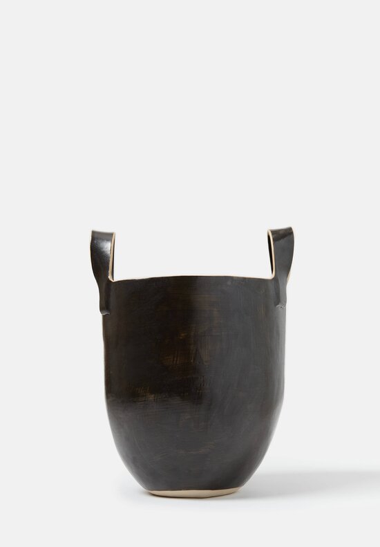 Laurie Goldstein Ceramic Tall Basket Bowl Black	