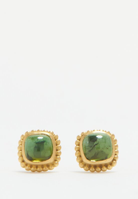 Prounis 22k,Granulated Post Earrings Green Tourmaline	