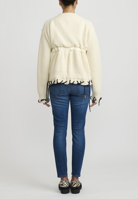 Sacai Knitted Blouson with Faux Leather Cord Threading in White