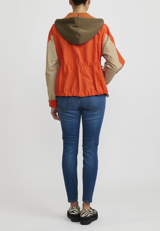 Sacai Sweatshirt & Grosgrain Hoodie in Khaki/Orange	