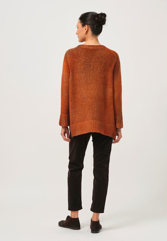 Avant Toi Hand-Painted Side Slit Sweater in Nero Corten Orange	