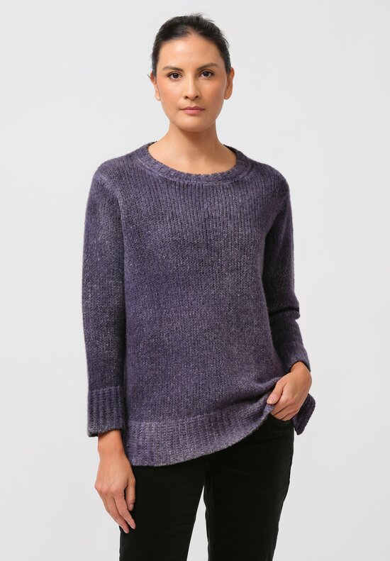 Avant Toi Hand-Painted Side Slit Sweater in Nero Prune Purple	