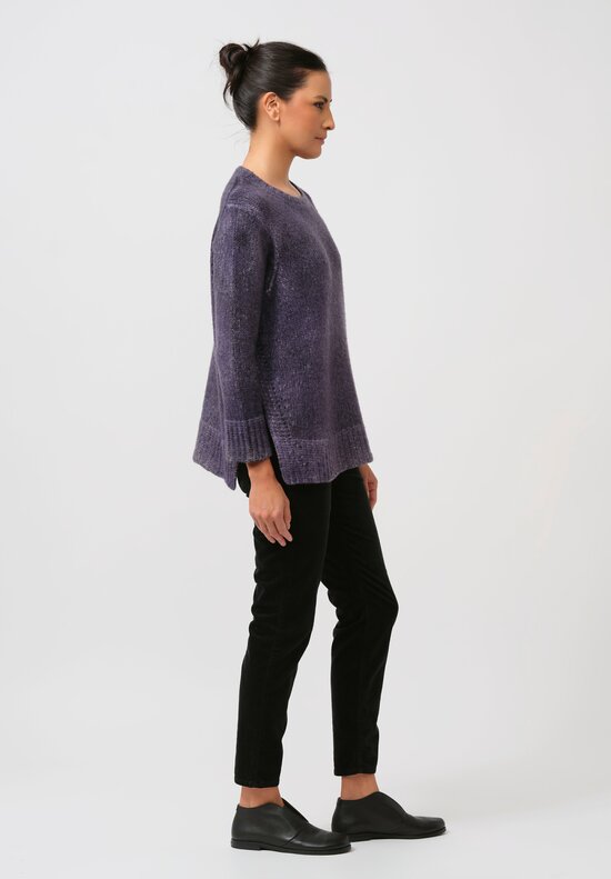 Avant Toi Hand-Painted Side Slit Sweater in Nero Prune Purple	