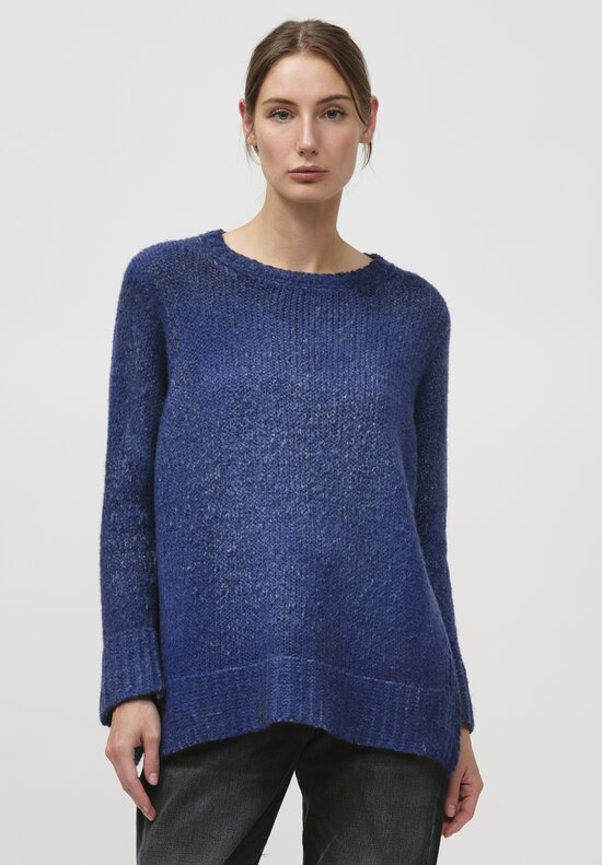 Avant Toi Hand-Painted Side Slit Sweater in Nero Ocean Blue	