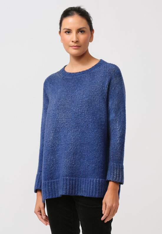 Avant Toi Hand-Painted Side Slit Sweater in Nero Ocean Blue	