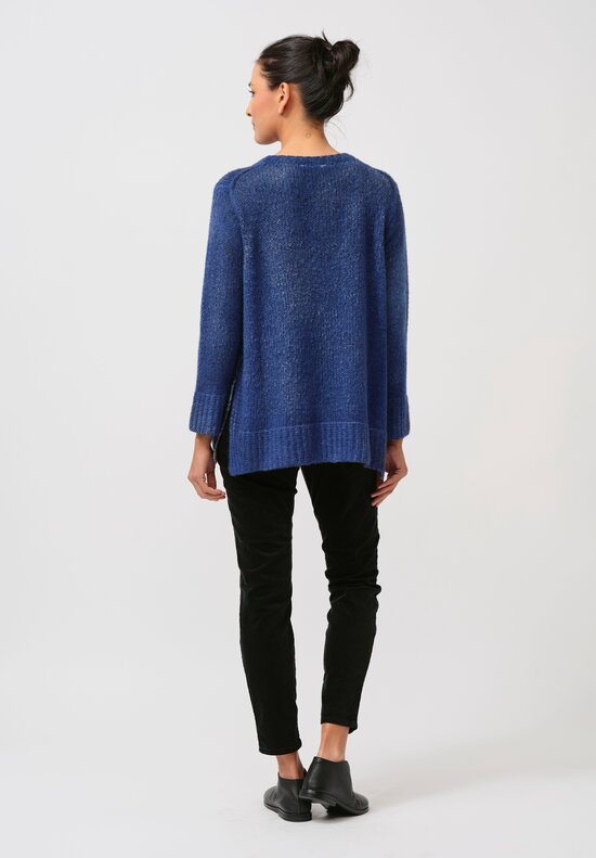 Avant Toi Hand-Painted Side Slit Sweater in Nero Ocean Blue	