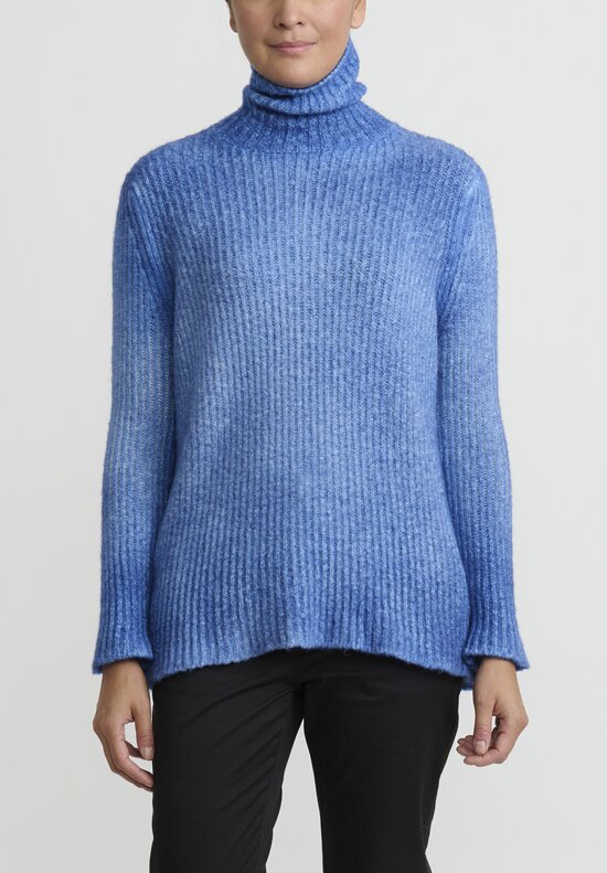 Avant Toi Hand-Painted Turtleneck Sweater in Ocean Blue	