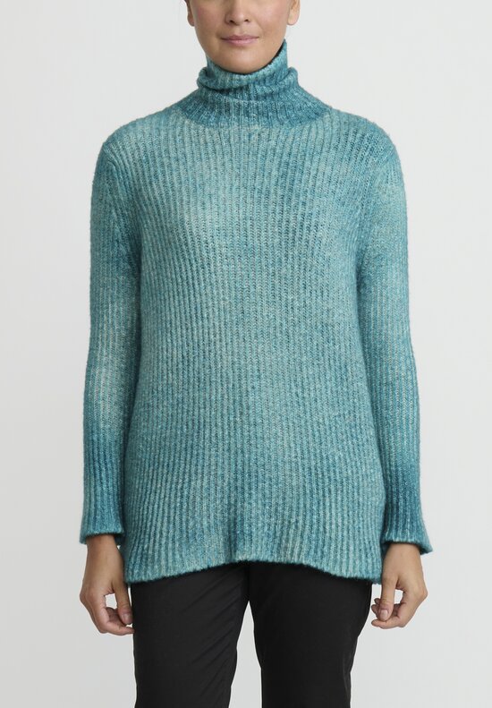 Avant Toi Hand-Painted Turtleneck Sweater in Forest Green	
