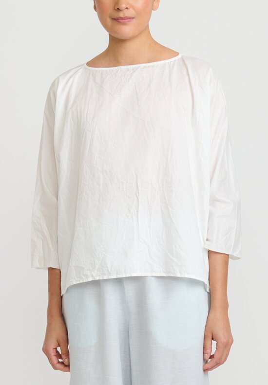 Daniela Gregis Crinkled Cotton 3/4 Sleeve Top in Bianco White	