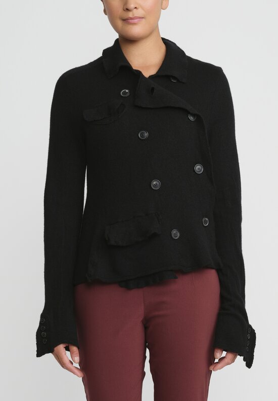 Rundholz Cashmere Cropped Asymmetric Knit Jacket in Black	