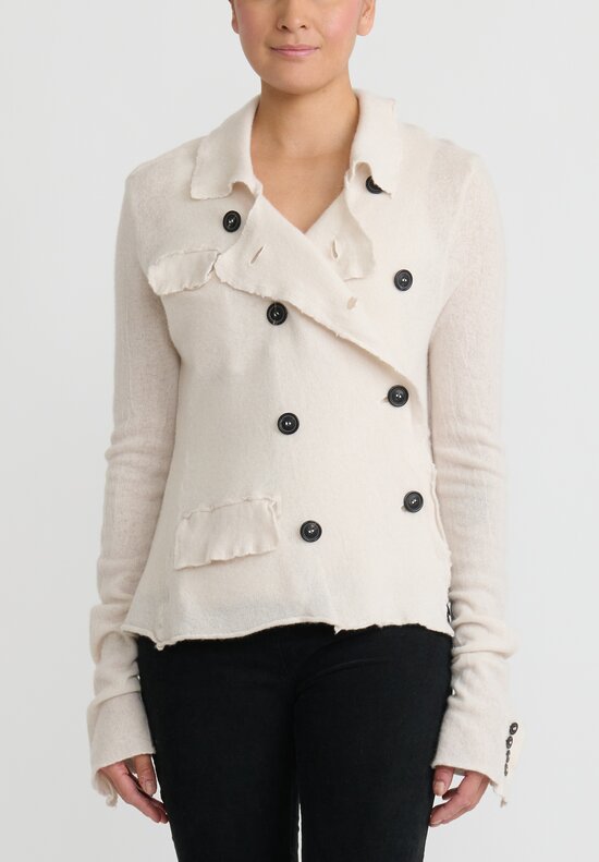 Rundholz Cashmere Cropped Asymmetrical Knit Jacket in Ivory White	