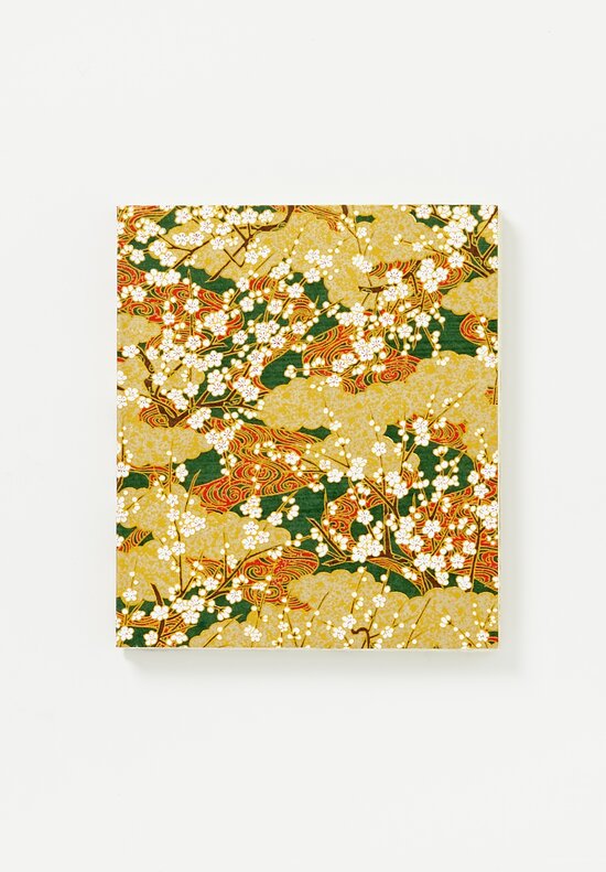 Elam Handprinted Japanese Chiyogami Paper Notebook Golden Clouds and Cherry Blossoms Green	