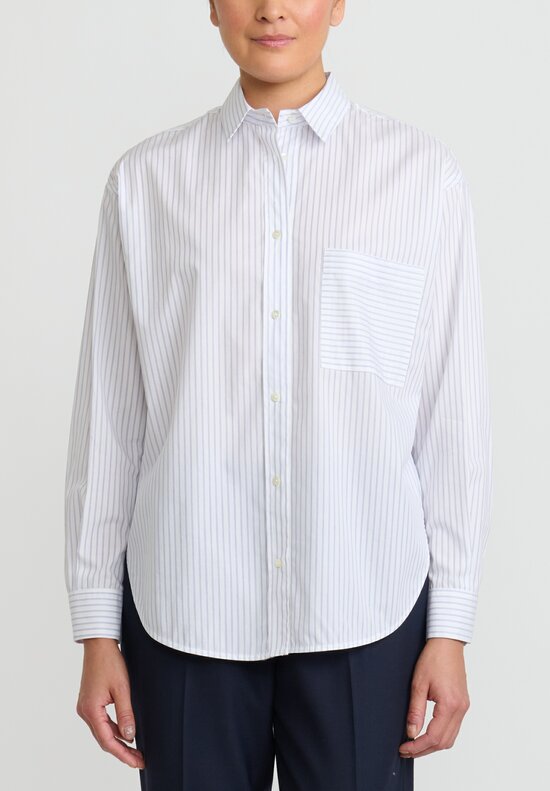 Antonelli Cotton Pencil Stripe Shirt in White and Blue