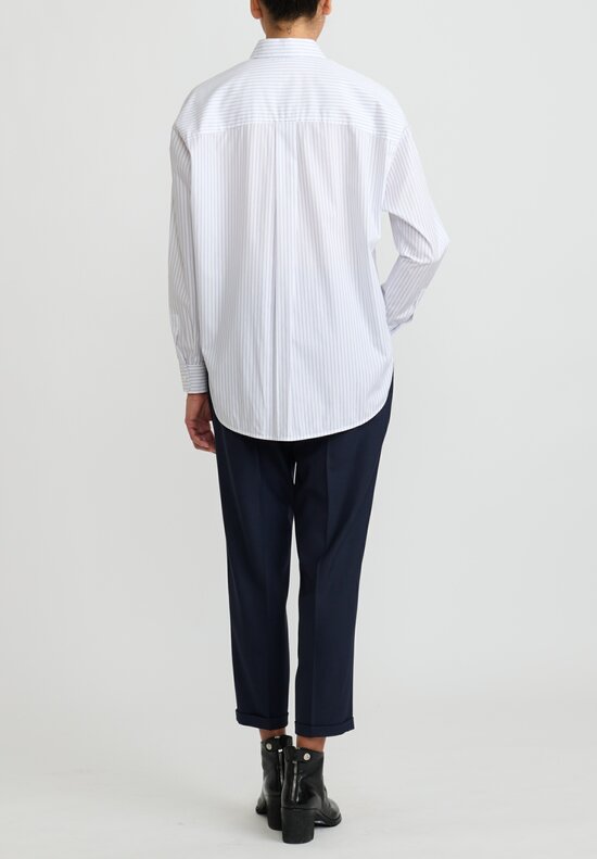 Antonelli Cotton Pencil Stripe Shirt in White and Blue