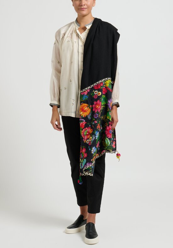 Péro Floral Scarf with Fruit and Flower Tassels	