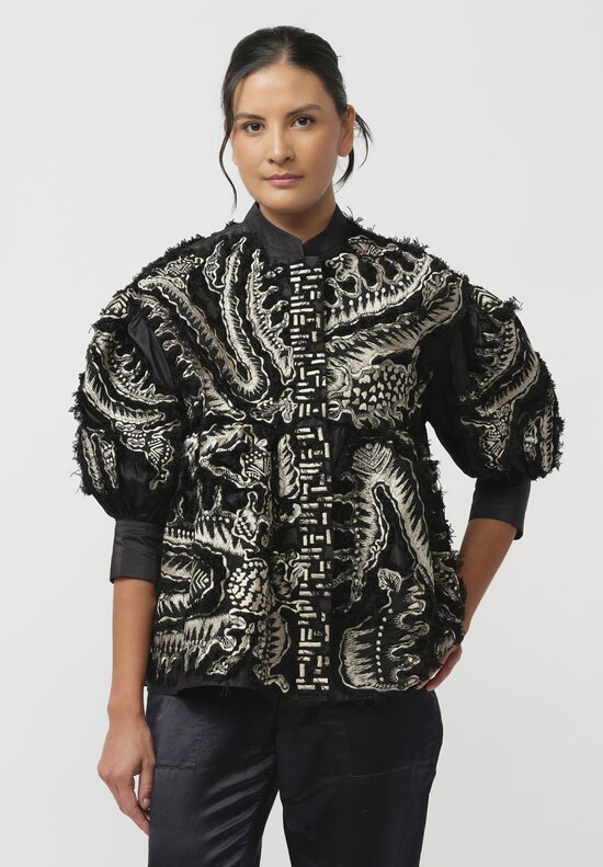 Biyan Embroidered Empire Waist Chrome Jacket in Black	