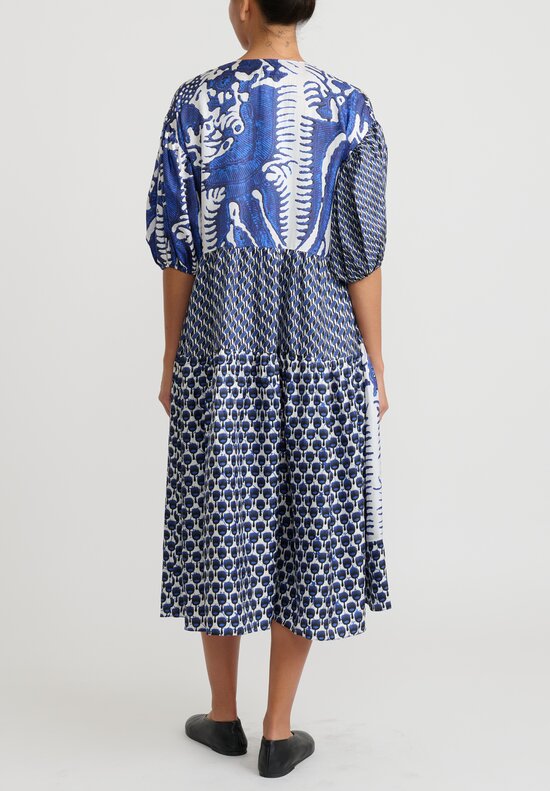 Biyan Mix Print Silk Tiered Langit Wrap Dress	