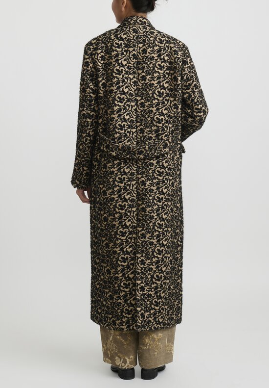 Uma Wang Floral Damask Double Breasted ''Callie'' Coat in Black & Natural	