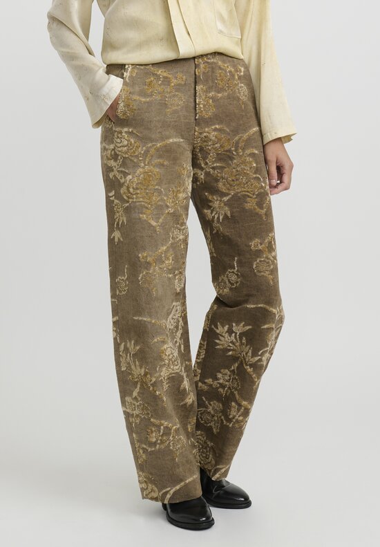Uma Wang Floral Damask ''Phyllis'' Pants in Brown & Tan	